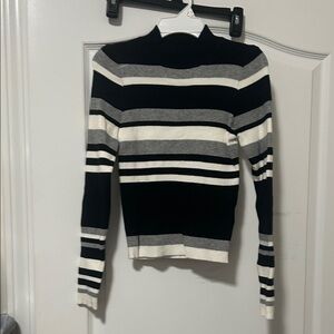 SHEIN Black and White Striped Turtleneck Sweater